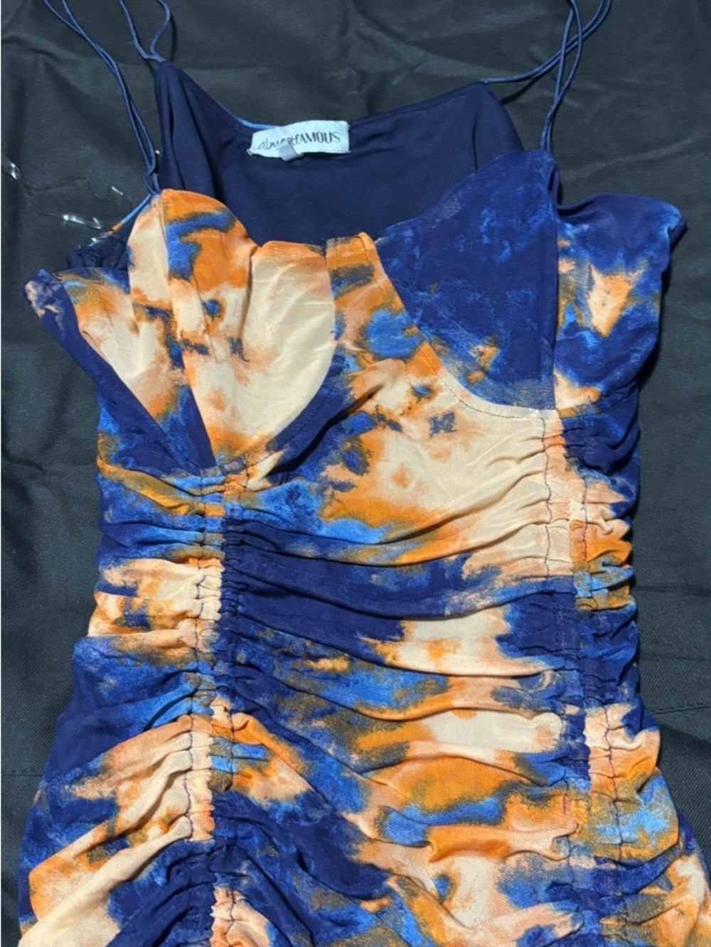 Almost Famous Navy & Orange Ruched Slip Dress